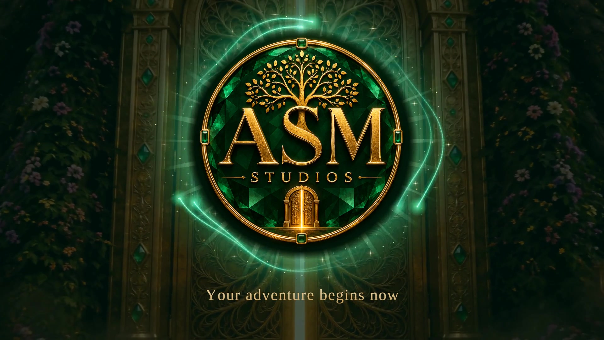 ASM Studios evergreen emerald and gold brand artwork